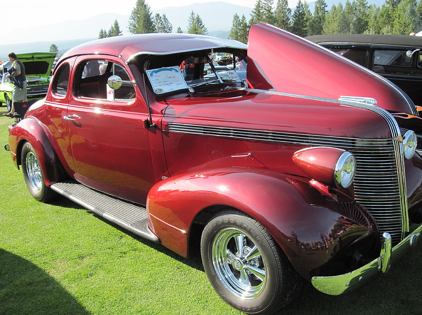 1937 Pontiac, ไฟหน้า, Pontiac, สีดำ, กราฟิค, สีแดง, ยาง วอลล์เปเปอร์ HD