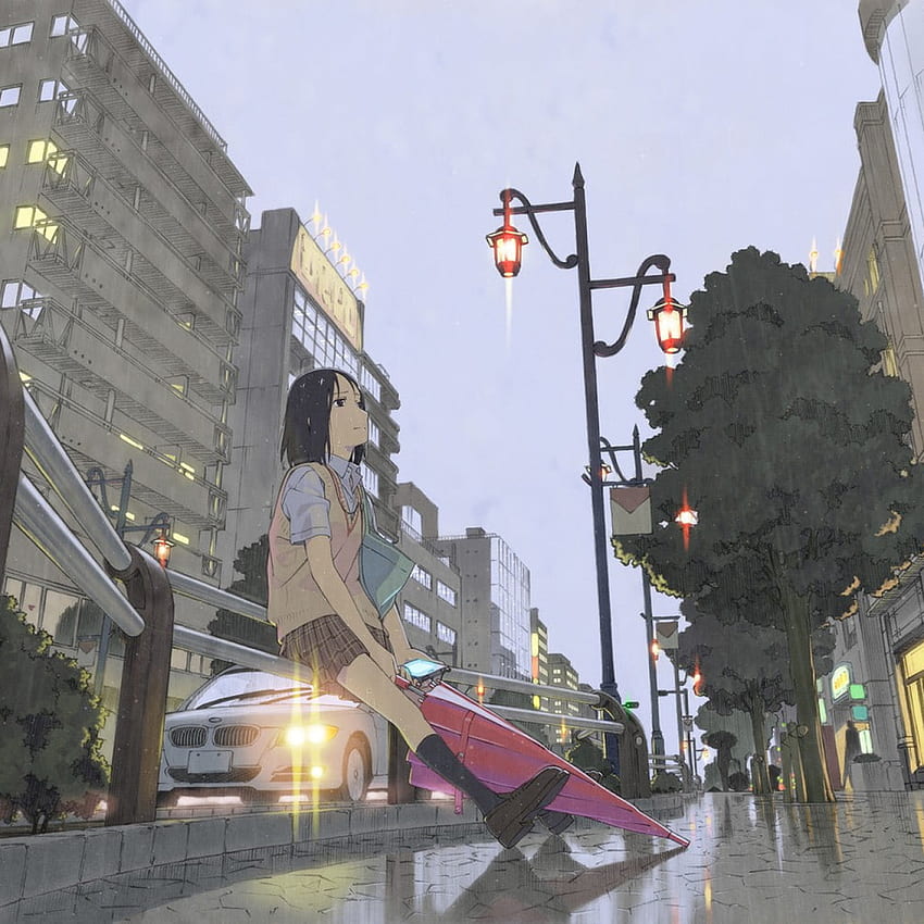 Animated girl , umbrella, rain, city, schoolgirl, alone • For You For & Mobile, Anime Rainy City HD phone wallpaper