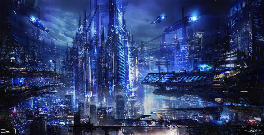 Notte futuristica della città, città notturna di Cyberpunk Sfondo HD