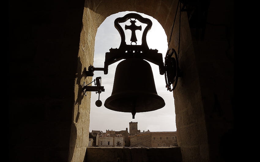 Church Bell in Spain, bell, Spain, church, silhouette HD wallpaper
