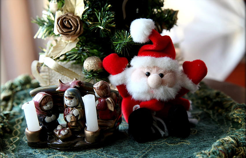 祝日, サンタクロース, おもちゃ, キャンドル, クリスマスツリー, スタンド 高画質の壁紙