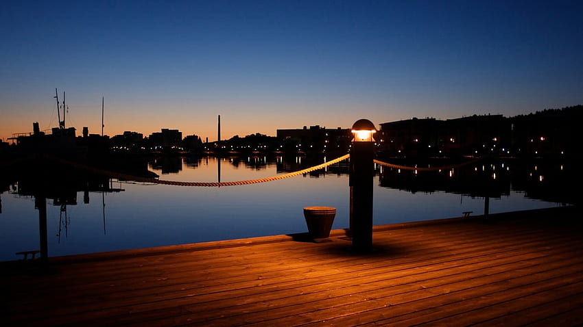 Evening Pier, pier, landscape, reflection, light HD wallpaper