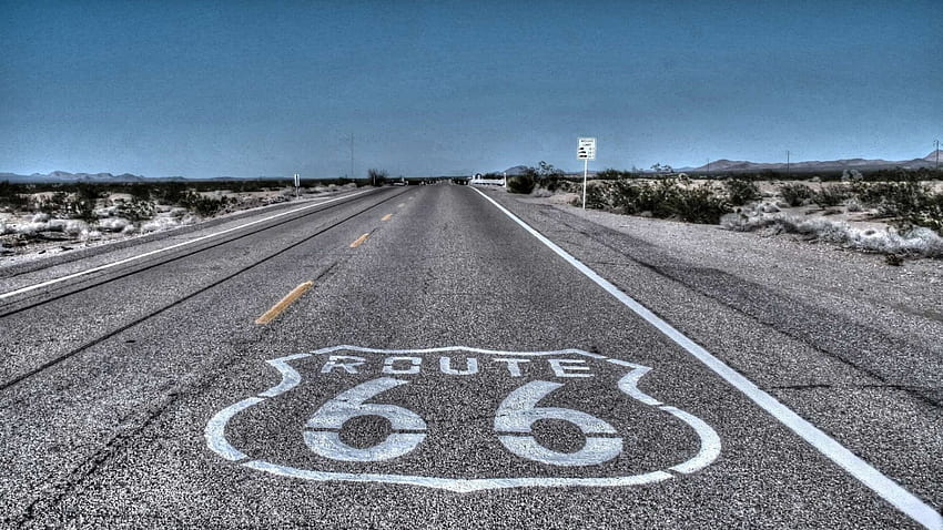 route 66 in an arizona desert, desert, sky, sign, highway HD wallpaper