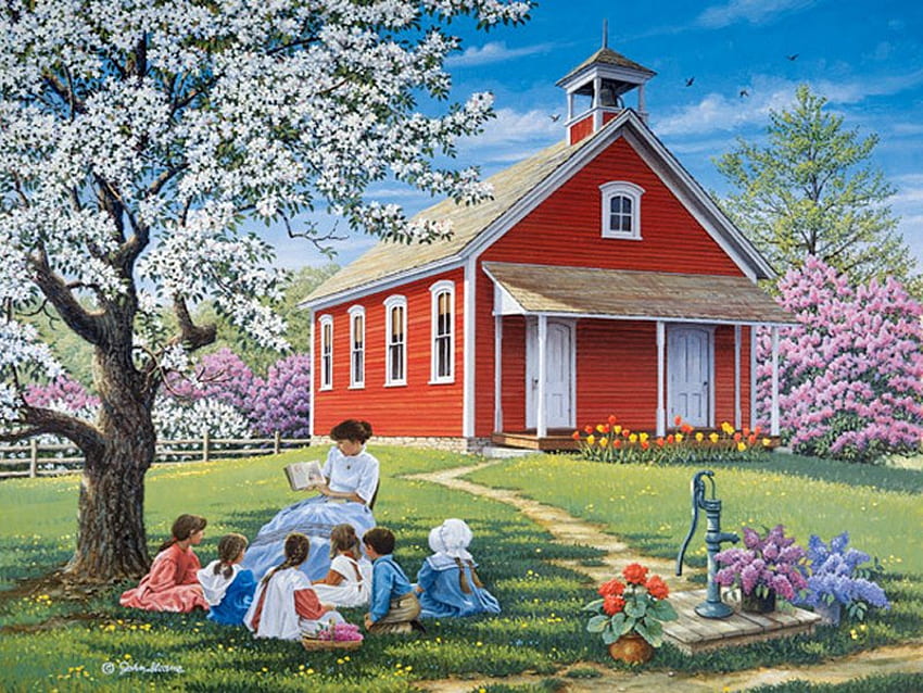 Von John Sloene, Lehrer, Kind, Kunst, Unterricht, Gras, Baum, Malerei, John Sloene, Kirchenlehre HD-Hintergrundbild