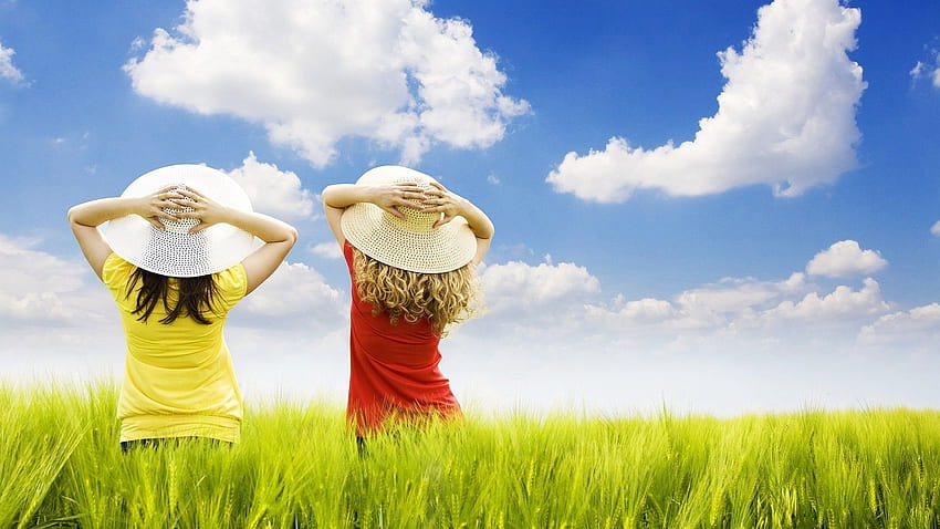 Two girls looking at the sky HD wallpaper