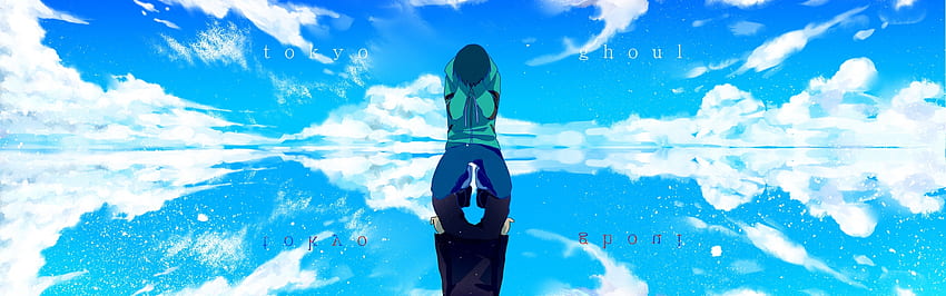 le ciel, eau, des nuages, réflexion, Anime, art, gars, tokyo ghoul, ken kanek, winni, section seinen in resolution Fond d'écran HD