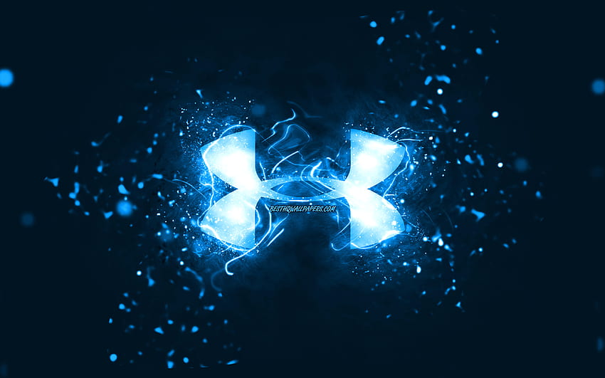 Logotipo azul de Under Armour, luces de neón azules, creativo, abstracto azul, logotipo de Under Armour, marcas, Under Armour fondo de pantalla