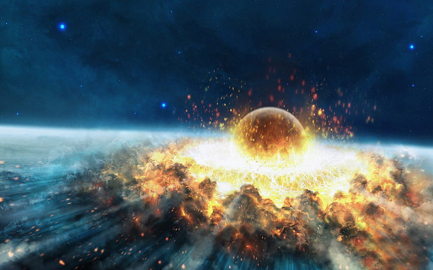 Planet Collision, planet impact, explosion, impact, planet explosion HD wallpaper