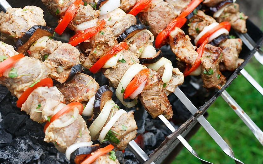 음식, 야채, 고기, 바베큐, Shashlik, 꼬치 HD 월페이퍼