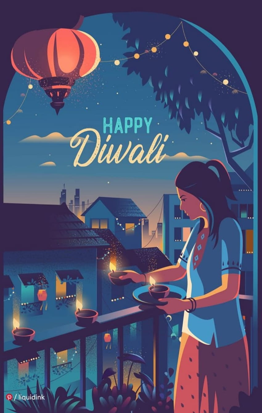 Happy Diwali, niebo, elektryczny błękit, festiwal świateł, diyas, fajerwerki Tapeta na telefon HD