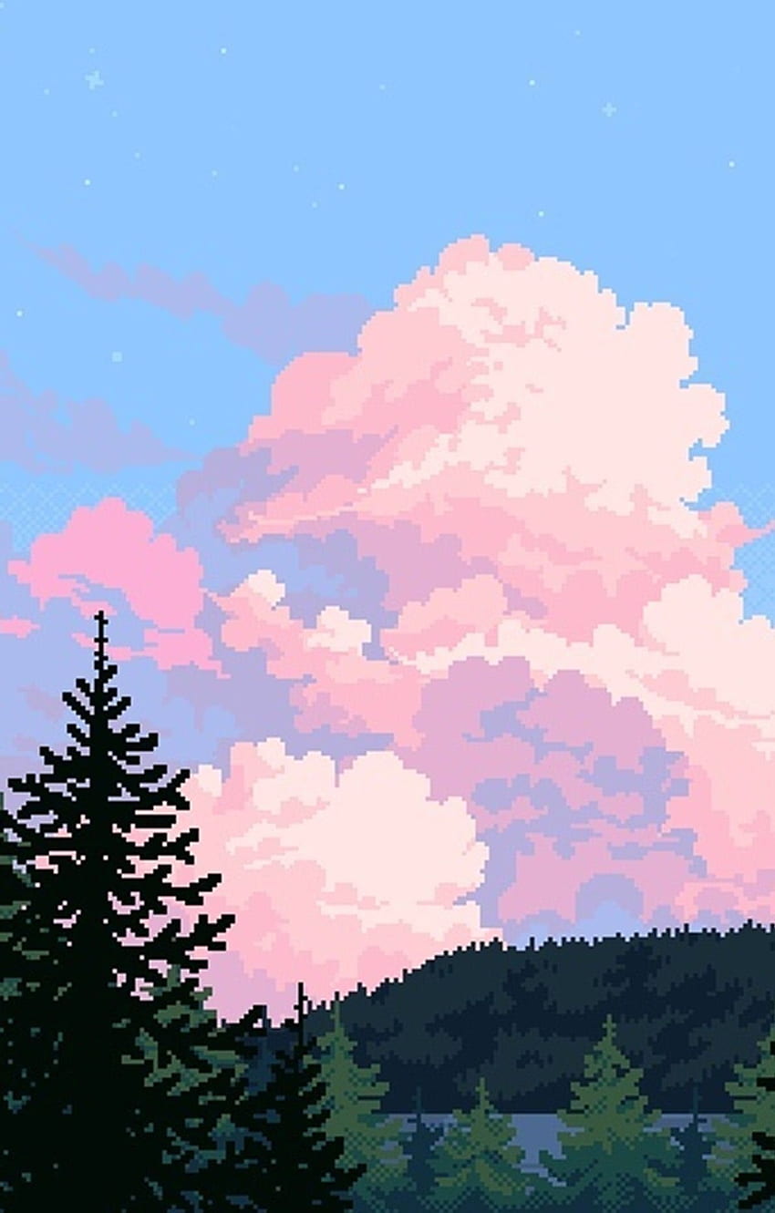 . Pixel. Sky. Forest. Trees. Lake. Pink. Green. Blue 650277633678075708. Pixel art background, Art background, Aesthetic art HD phone wallpaper