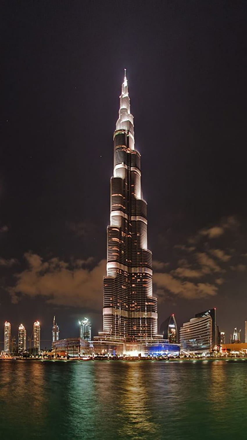 Burj Khalifa Tower през нощта iPhone 8, Дубай Черно и бяло HD тапет за телефон