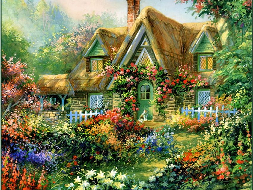 neferu1213 auf Cottage Gardens Paintings und Storybook Cottage Garden HD-Hintergrundbild