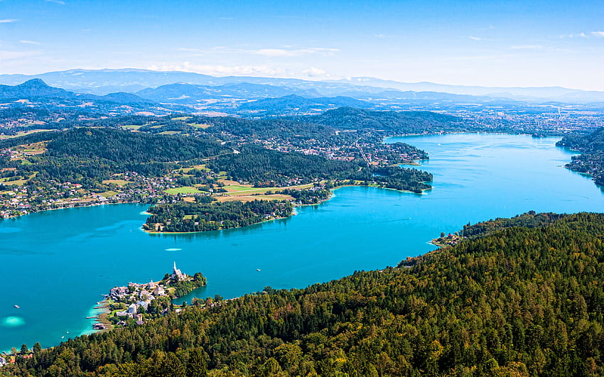 ทะเลสาบเวอร์เทอร์ซี สถานที่สำคัญในออสเตรีย ฤดูร้อน ธรรมชาติที่สวยงาม ยุโรป ออสเตรีย เวิร์ทเทอร์ซี วอลล์เปเปอร์ HD