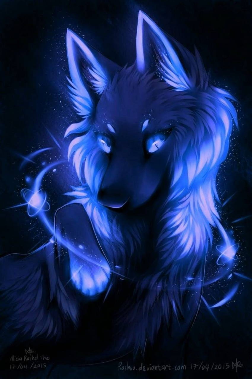 Lady Blue Wolf หมาป่าสีน้ำเงินนีออน วอลล์เปเปอร์โทรศัพท์ HD