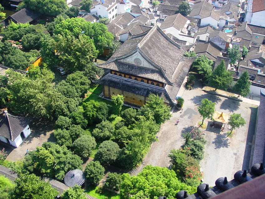 Overlooks the temple garden, pavilion, house, tree, temple HD wallpaper
