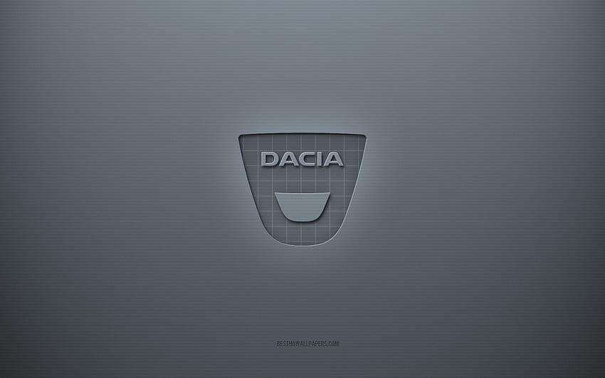 Dacia 로고, 회색 창작 배경, Dacia 상징, 회색 종이 질감, Dacia, 회색 배경, Dacia 3d 로고 HD 월페이퍼