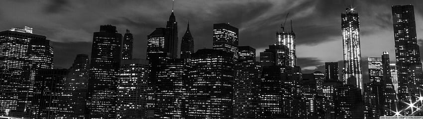 New York City Black And White At Night Ultra Background for : Widescreen & UltraWide & Laptop : Multi Display, Dual Monitor : Tablet : Smartphone, 3840x1080 City Fond d'écran HD