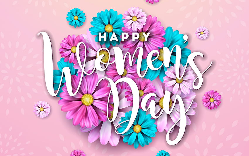 :), blue, day, pink, 8, flower, card, women, march HD wallpaper