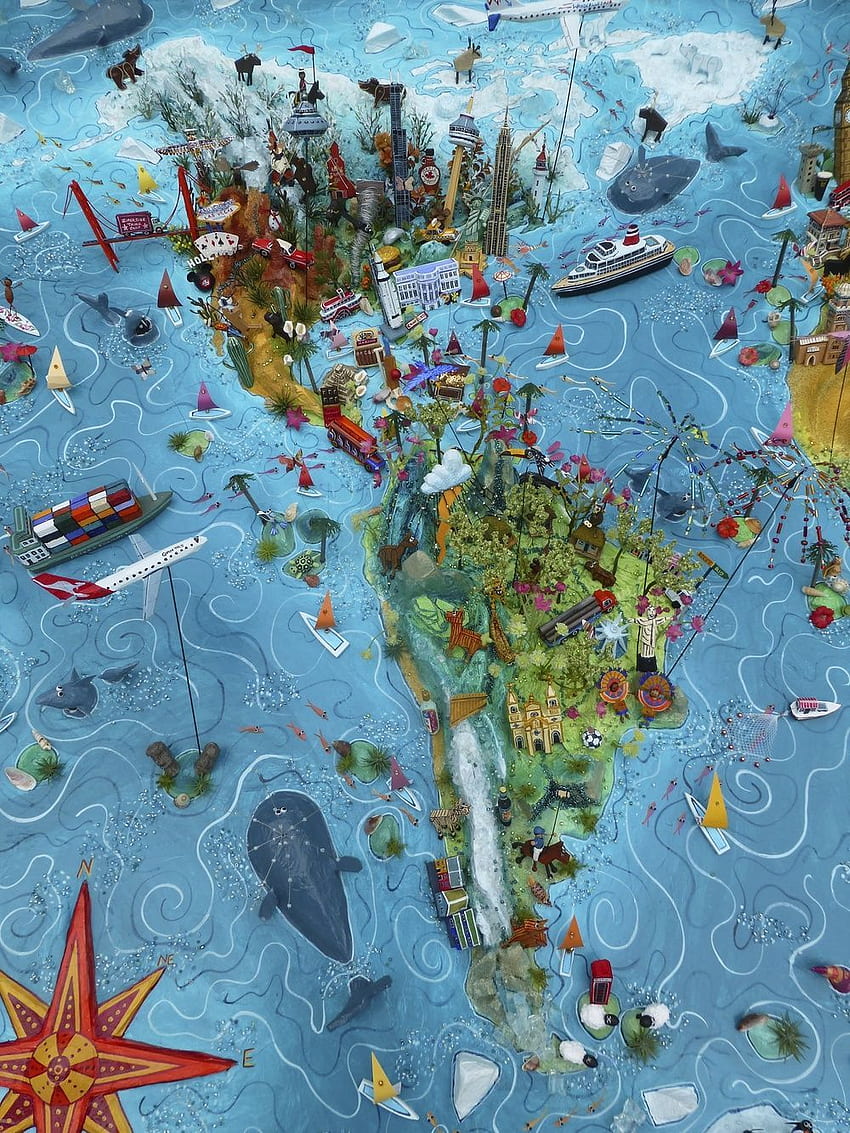 Sara Drake - World Map Detail - North & South America - saradrake HD phone wallpaper