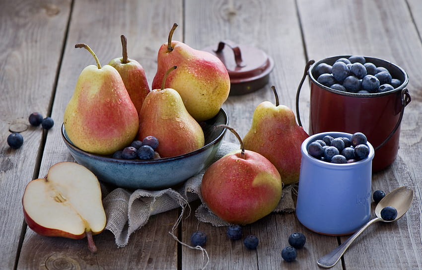 Fruits, Food, Tablewares, Pears, Blueberry HD wallpaper