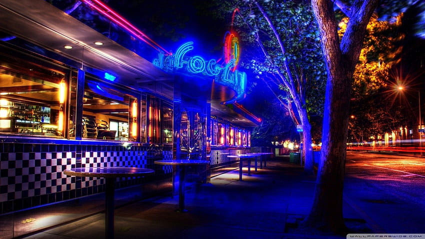 Otro: Late Night Diner Neon Closing Lights Street Wide Resolution fondo de pantalla