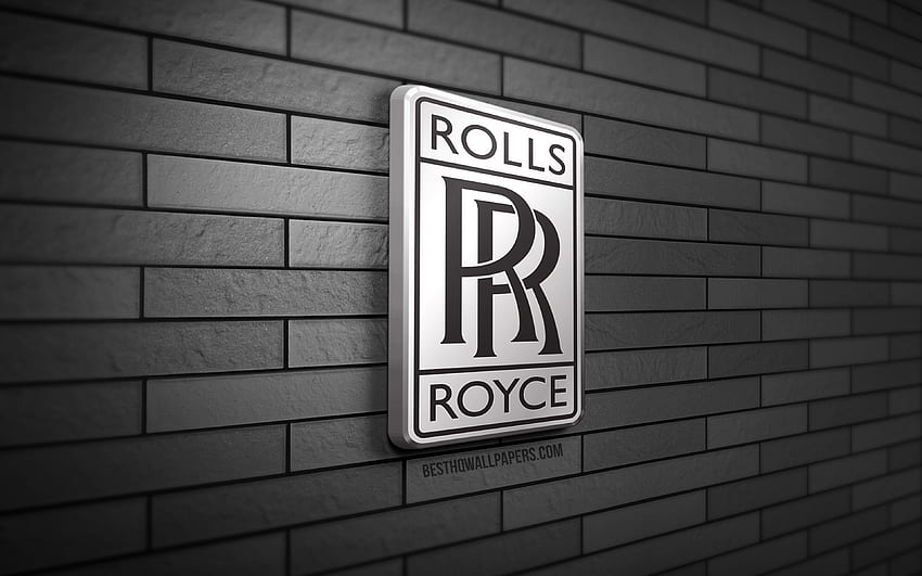 Rolls-Royce 3D 로고, , 회색 brickwall, 크리에이티브, 자동차 브랜드, Rolls-Royce 로고, Rolls-Royce 메탈 로고, 3D 아트, Rolls-Royce HD 월페이퍼