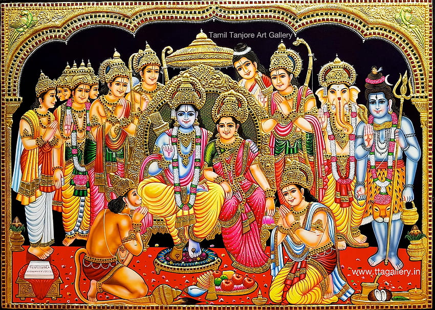 Lukisan RAMAR PATTABISHEGAM Tanjore. Lukisan Tanjore, seni Hindu, Shri ram, Thanjavur Wallpaper HD