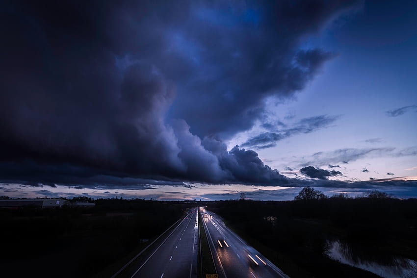 Cities, Clouds, Horizon, Road, Movement, Traffic, Overcast, Mainly Cloudy HD wallpaper