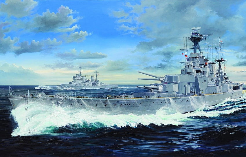 ship, art, Navy, military, battleship, British, battleship, WW2, Hood, HMS for , section оружие, WW2 Ships HD wallpaper