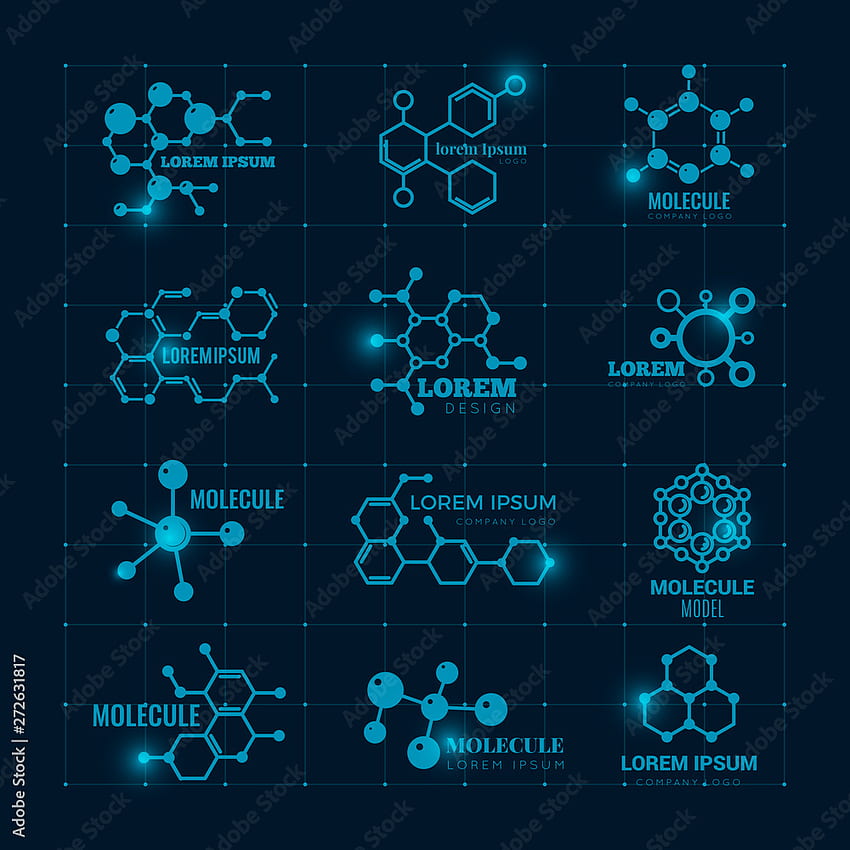 Parlatıcı efektli moleküler logo. Kimya DNA molekülü bilimsel yapı atom simgeleri vektör seti. DNA molekülünün çizimi, moleküler atom araştırma logosu Stok Vektörü, Atomlar ve Moleküller HD telefon duvar kağıdı