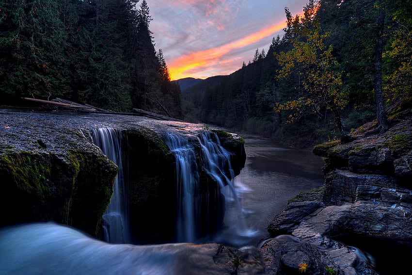 Abend am Fluss, Himmel, Wald, Wasser, Farbe HD-Hintergrundbild