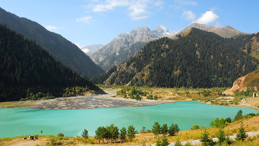 Lake Issyk Kul, Kyrgyzstan, Mountains, Forest HD wallpaper