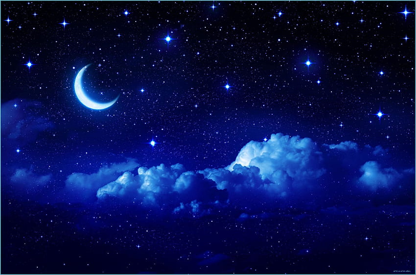 Blue Moon And Star - Top Blue Moon And Star - Night Sky Moon And Stars, Moon and Stars Laptop HD wallpaper
