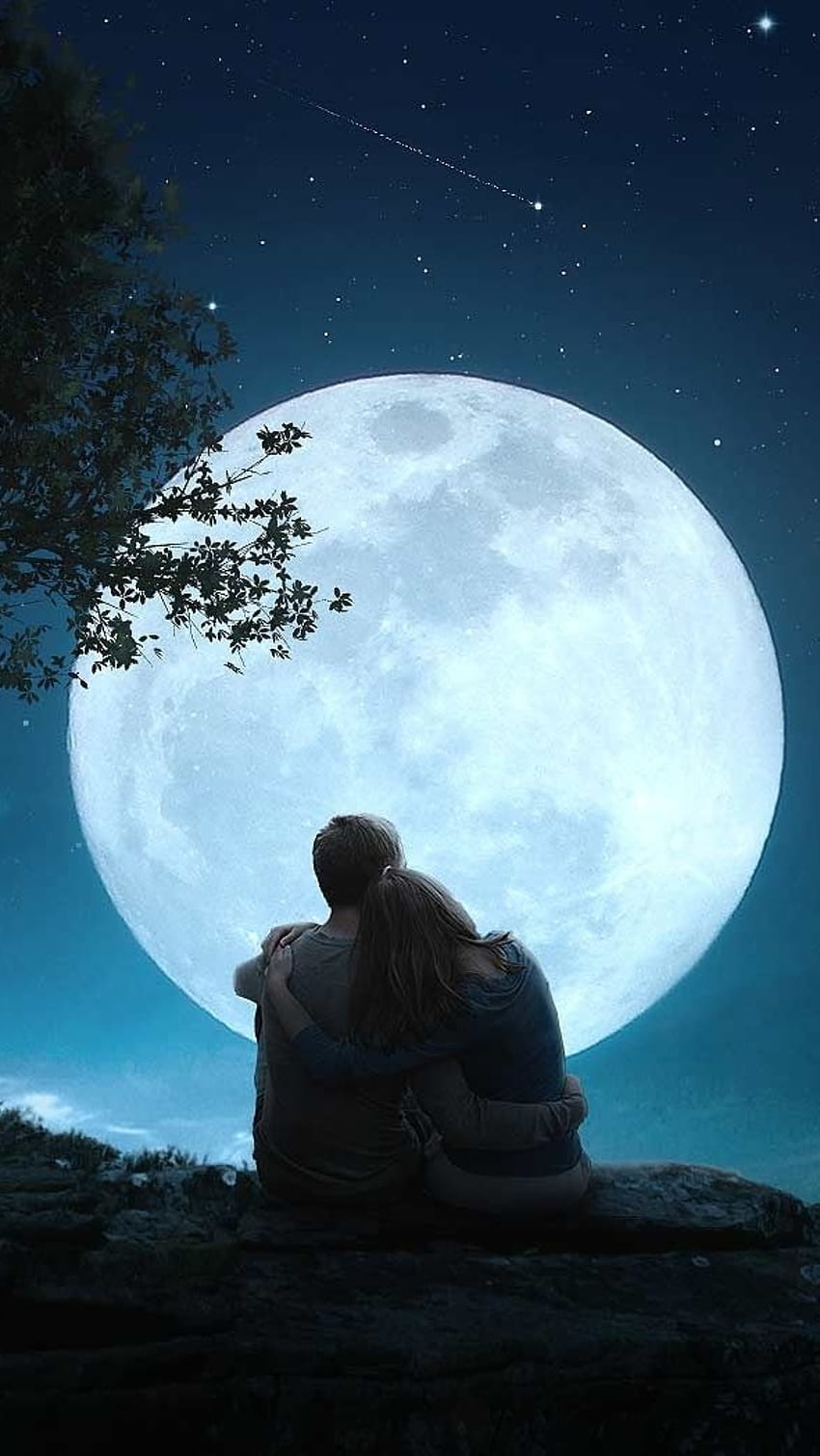 Lovers Moon, Sweet, Moonlight, Couple HD phone wallpaper