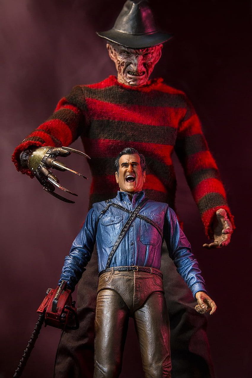 : toys, action figures, Freddy Krueger, Ash (Fictional Character), Ash Williams HD phone wallpaper