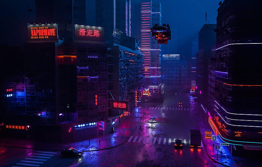 Night, The City, Street, Style, Machine - Cyberpunk Vaporwave City Background - & Background, Cybercity HD wallpaper