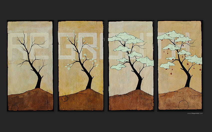 Pertumbuhan kembali, pohon, alam, ilustrasi, lukisan Wallpaper HD