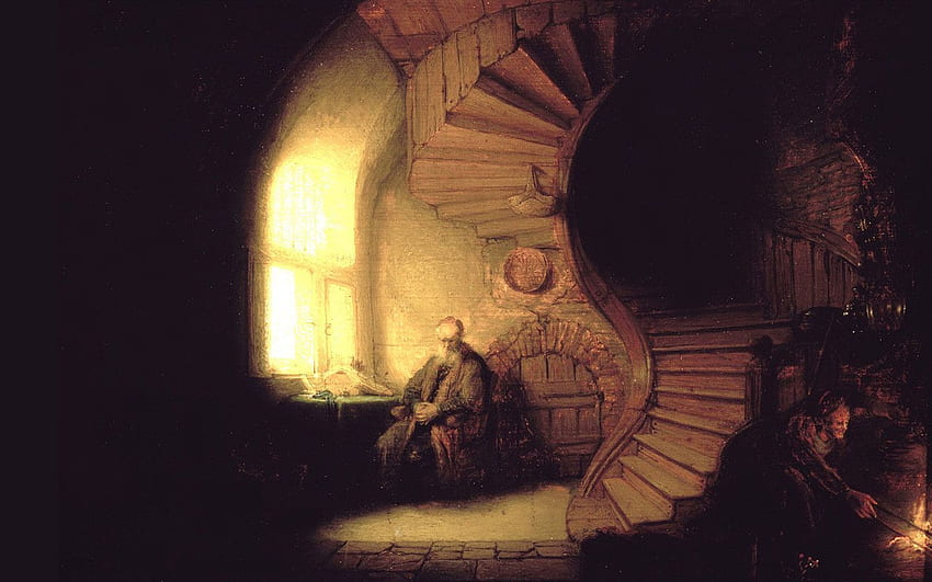 Rembrandt Filósofo em Meditação. Meditação papel de parede HD