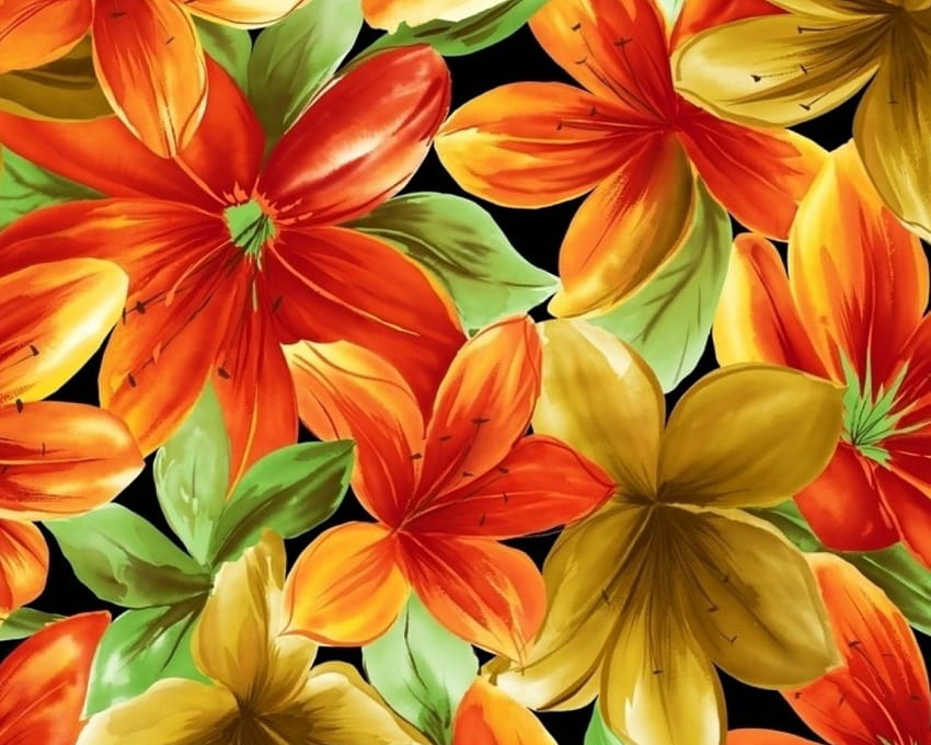 Floral art, flowers, orange, art, draw HD wallpaper