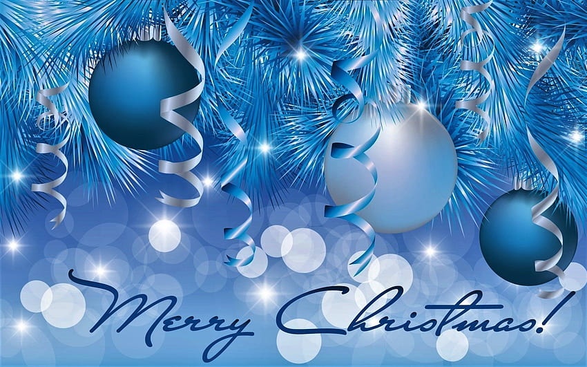 Świąteczne ozdoby świąteczne Niebieska biała wstążka Wesołych Świąt Wallpa. Wesołych Świąt, Srebrne Boże Narodzenie, Boże Narodzenie w tle Tapeta HD
