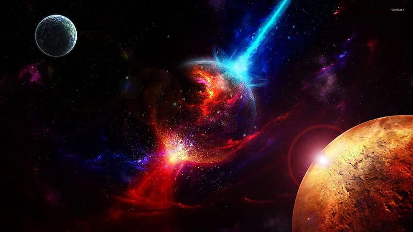 Planet in the red and blue galaxy - Space, Blue Universe Space HD wallpaper