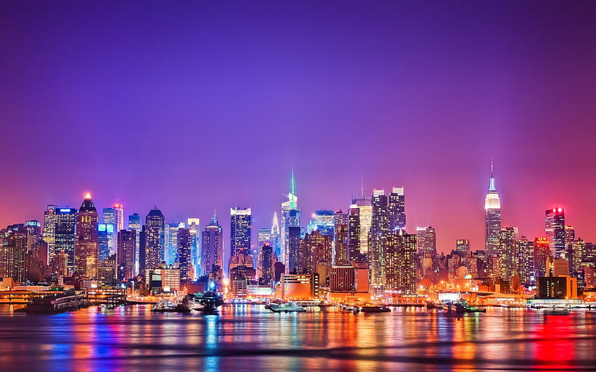 new york skyline, night, line, sky, new, york HD wallpaper