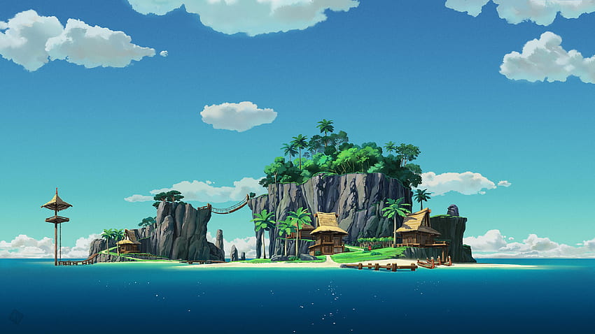 Summer Island, Minimalist Island HD wallpaper