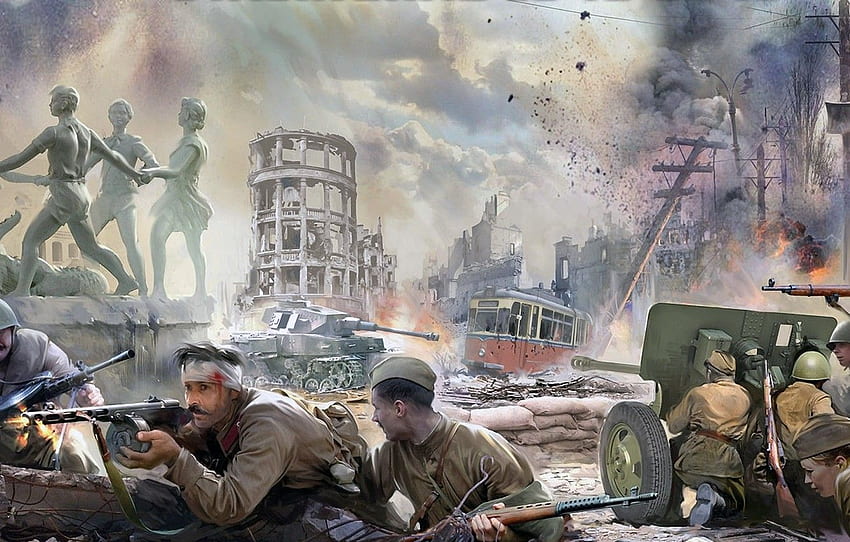 The red army, battle of the Second World war, The battle in the city, The battle of Stalingrad for , section оружие HD wallpaper