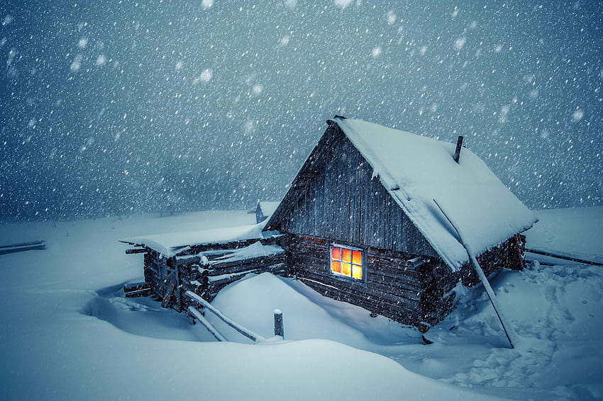 House light, winter, snowfall HD wallpaper