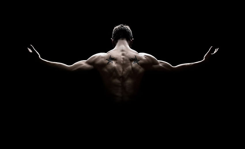 Man Muscle Human back Latar belakang hitam, Black Men Wallpaper HD