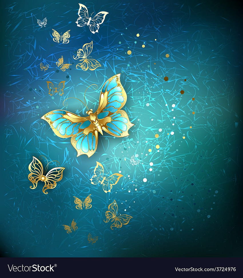 Luxusgoldschmetterlinge auf einem blauen strukturellen Hintergrund. a Preview oder High Quality Adobe Illu im Jahr 2021. Schmetterlingshintergrund, Schmetterlingskunst, Schmetterlingsvektor, Schwarzer und goldener Schmetterling HD-Handy-Hintergrundbild