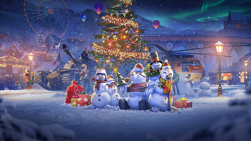 Schneemänner, Winter, Weihnachten, Nacht, Schnee HD-Hintergrundbild