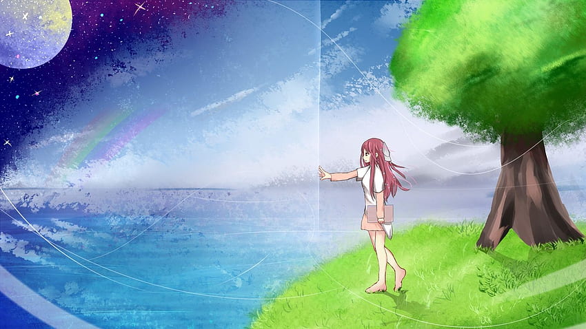 barfuß bogen wolken kleid gras regenbogen rin (unterstand) unterschlupf himmel sommerkleid tagme (künstler) baum Anime HD-Hintergrundbild